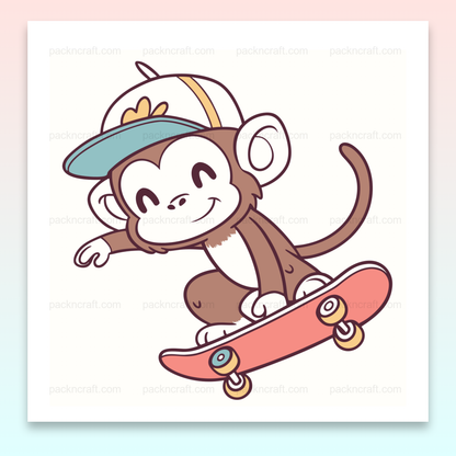 Illustration vectorielle d'un singe skateur enjoué, idéal pour DIY et décoration.