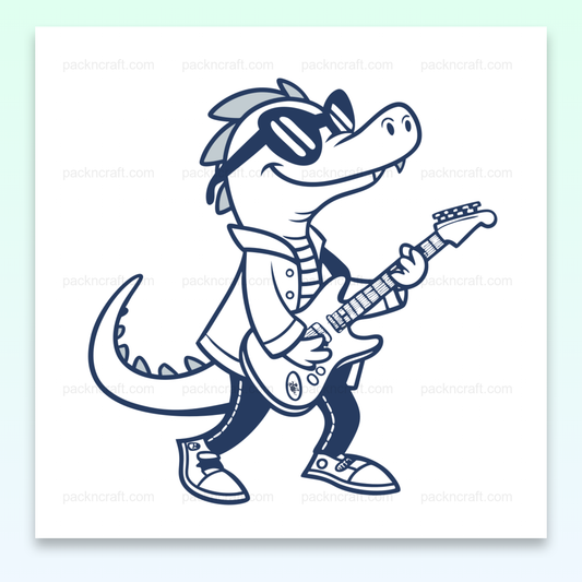 Illustration numérique d'un crocodile rockeur en style doodle pour projets créatifs.