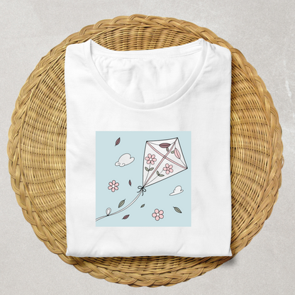 T-shirt doux avec cerf-volant fleuri en vol motif printanier élégant