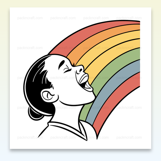 Enfant riant sous un arc-en-ciel, illustration vectorielle pour DIY et déco.