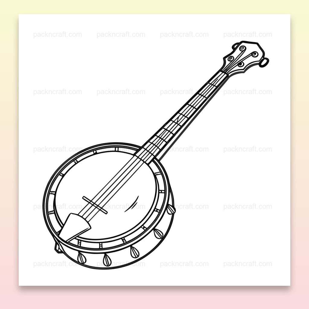 Illustration minimaliste de banjo pour décoration et projets musicaux en SVG.