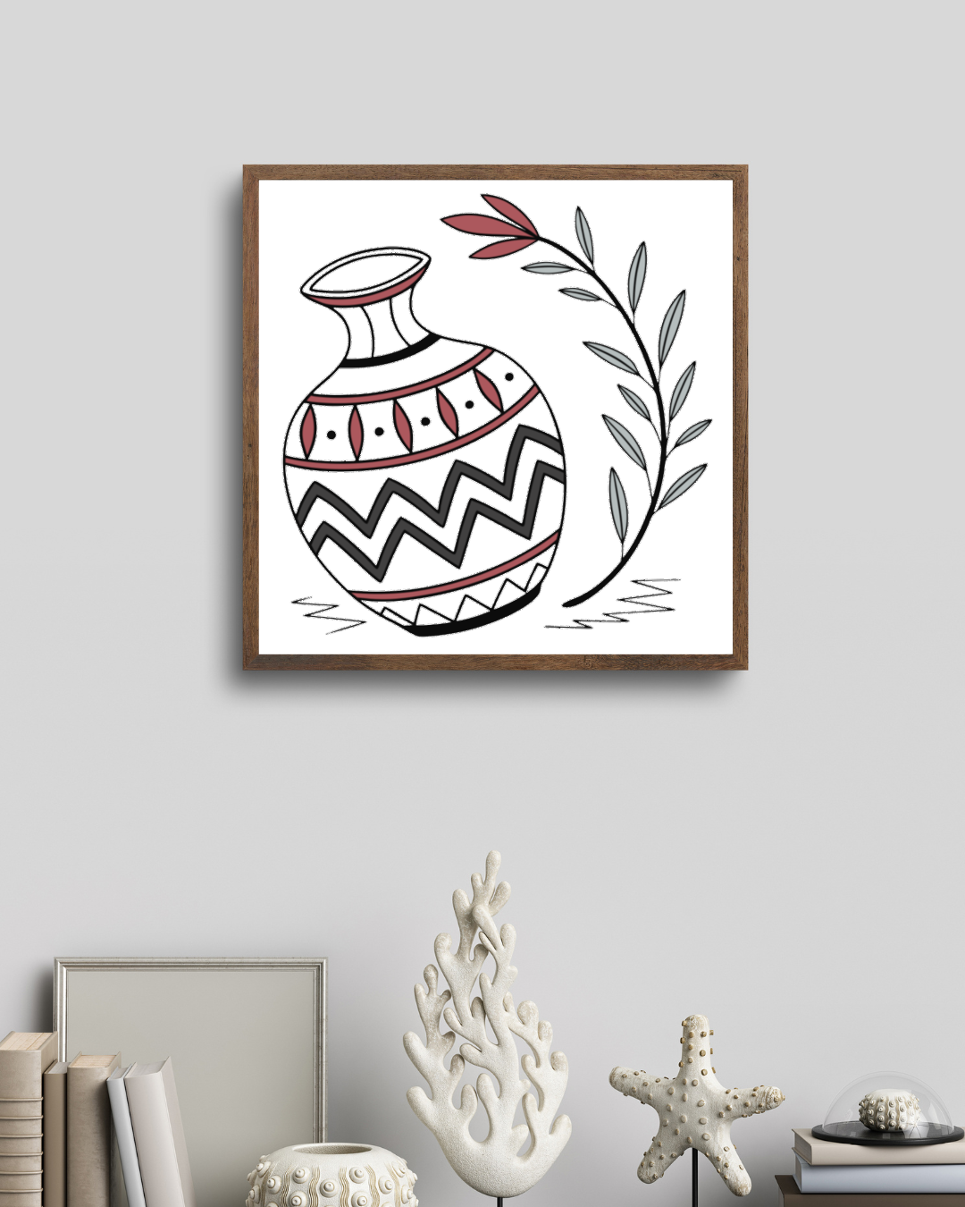 Cadre avec doodle de vase ethnique et plante en art décoratif