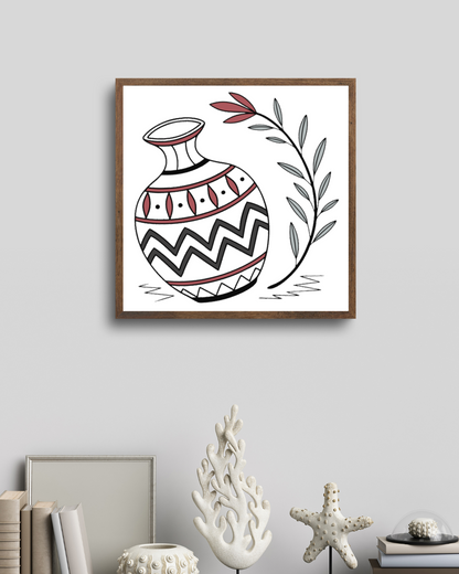 Cadre avec doodle de vase ethnique et plante en art décoratif