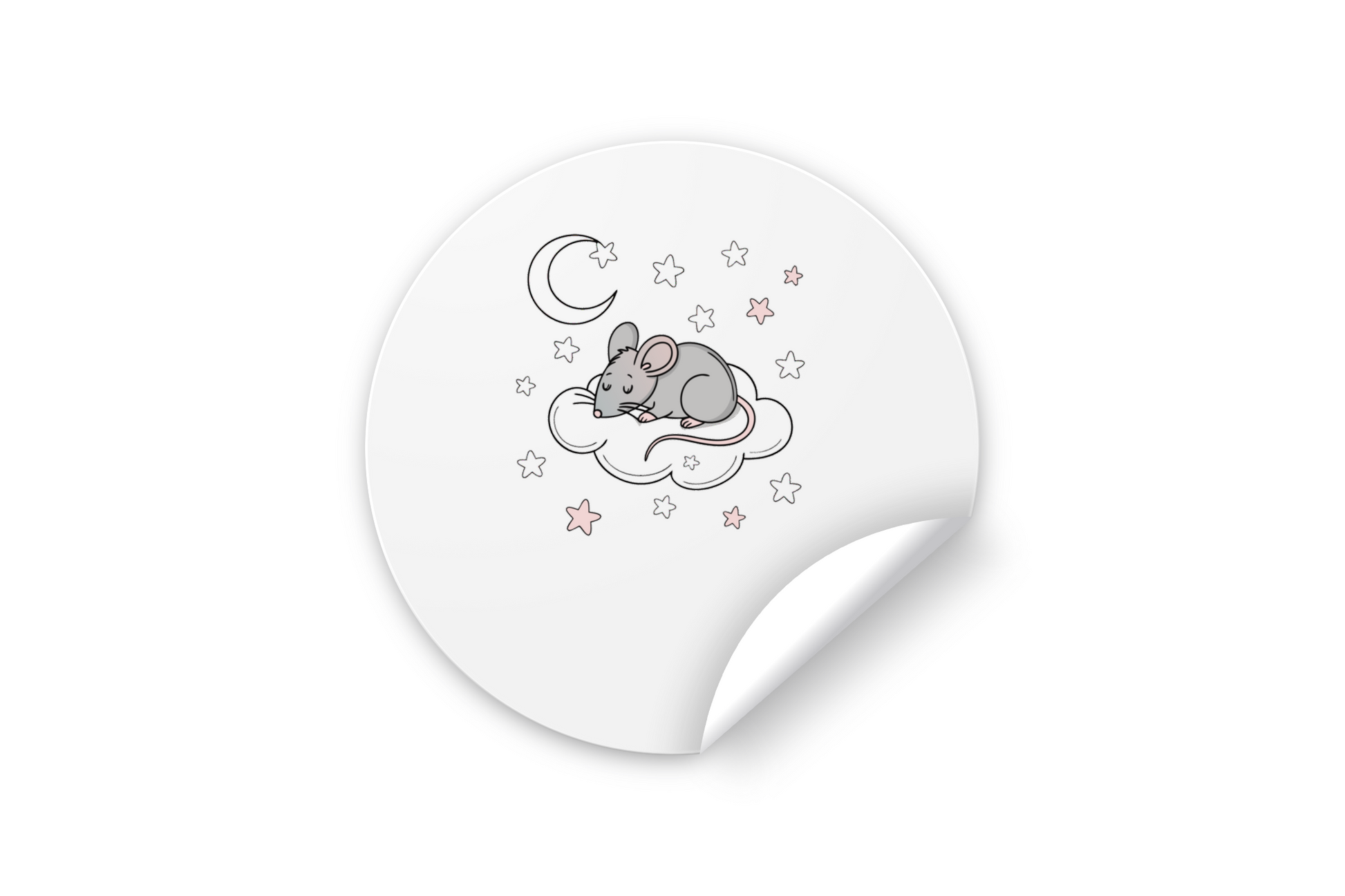 Sticker avec souris endormie sur nuage style nocturne doux et rêveur