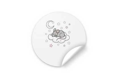 Sticker avec souris endormie sur nuage style nocturne doux et rêveur