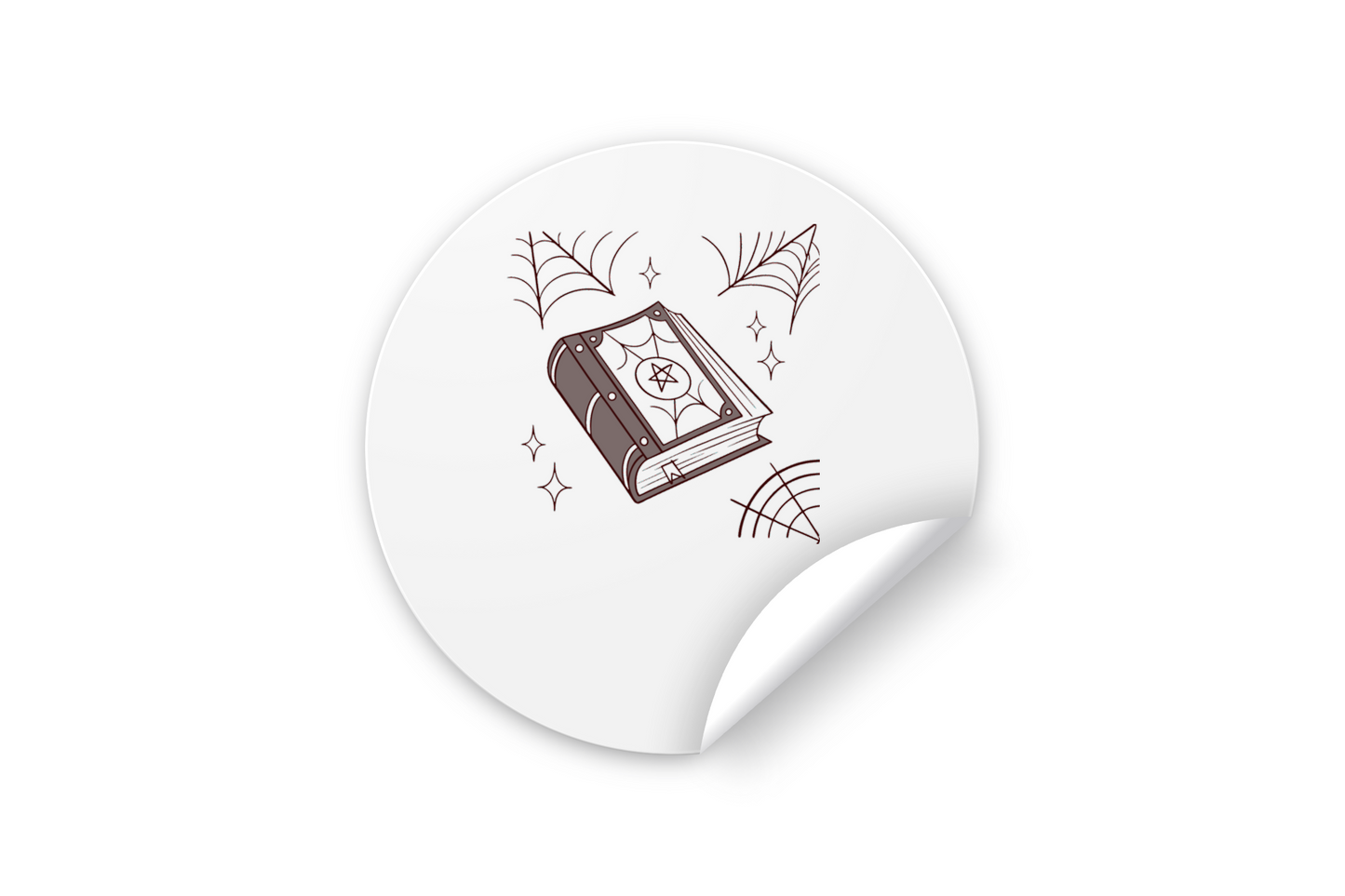 Sticker décoratif avec icône mystique d'un grimoire enchanteur sur fond minimaliste