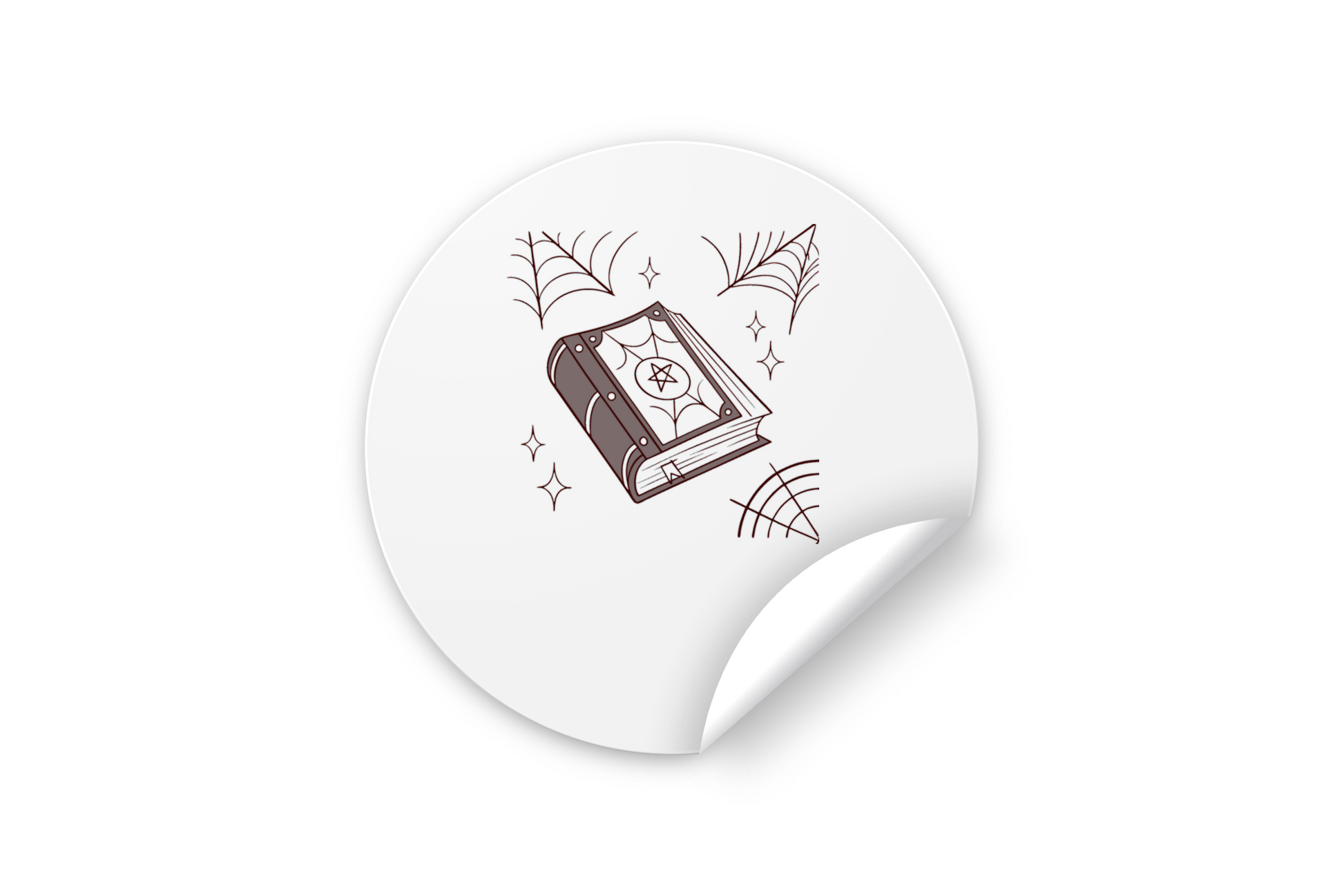 Sticker décoratif avec icône mystique d'un grimoire enchanteur sur fond minimaliste