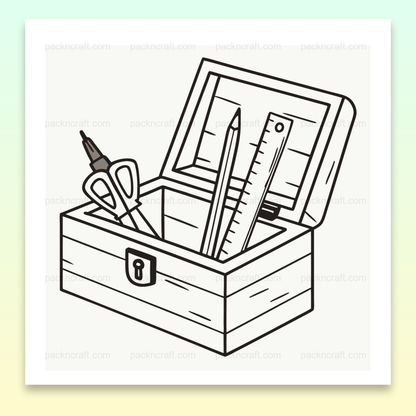 Illustration monochrome d'un coffret à outils en SVG pour l'éducation et les projets DIY.