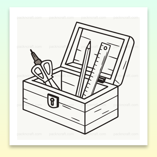 Illustration monochrome d'un coffret à outils en SVG pour l'éducation et les projets DIY.