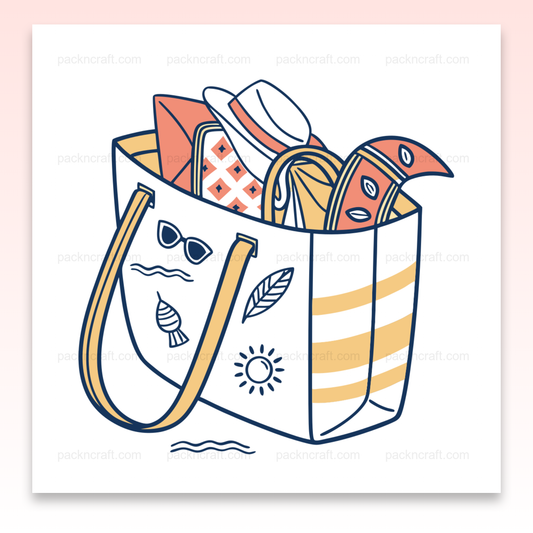 Illustration minimaliste d'un sac de plage estival, parfaite pour des projets DIY et de papeterie.