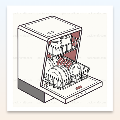 Illustration SVG d'un lave-vaisselle moderne ouvert, idéale pour projets DIY