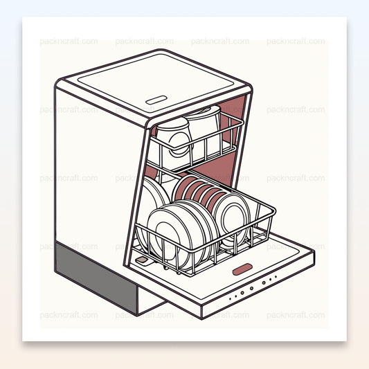 Illustration SVG d'un lave-vaisselle moderne ouvert, idéale pour projets DIY