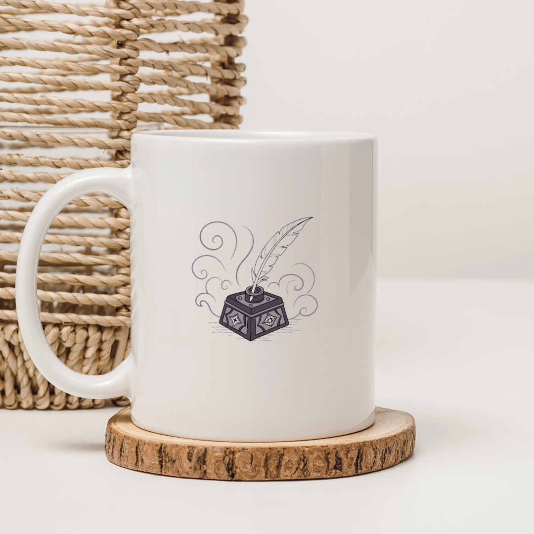 Mug avec icône rétro de plume encré dans un style vintage charmant et nostalgique