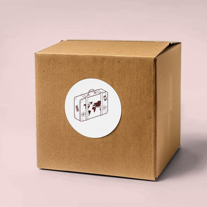 Sticker voyageur vintage avec valise élégante en style exploration rétro