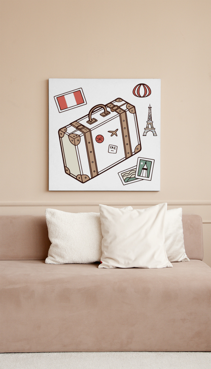 Cadre avec visuel minimaliste de valise pour voyageurs en quête d'évasion