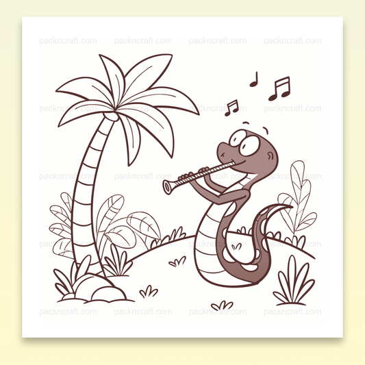 Illustration vectorielle d'un serpent jouant de la flûte sous un palmier. Usage décoratif et éducatif.