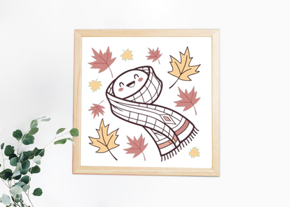 Cadre décoratif automnal avec icône numérique festive sous des feuilles vibrantes