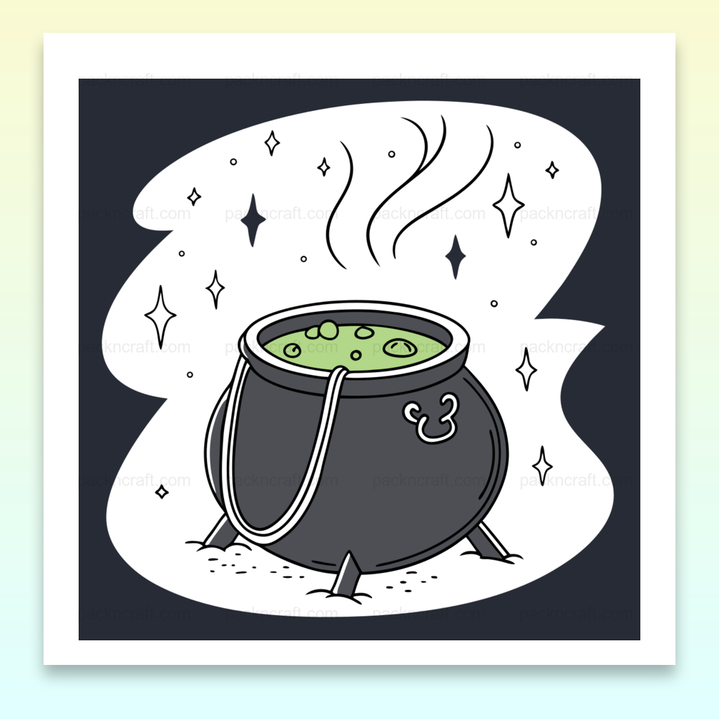Illustration de chaudron noir et fumant, idéale pour Halloween DIY