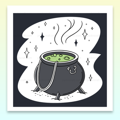 Illustration de chaudron noir et fumant, idéale pour Halloween DIY