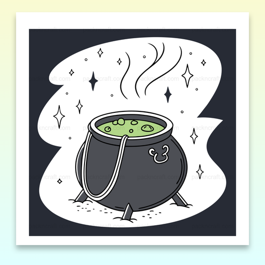 Illustration de chaudron noir et fumant, idéale pour Halloween DIY