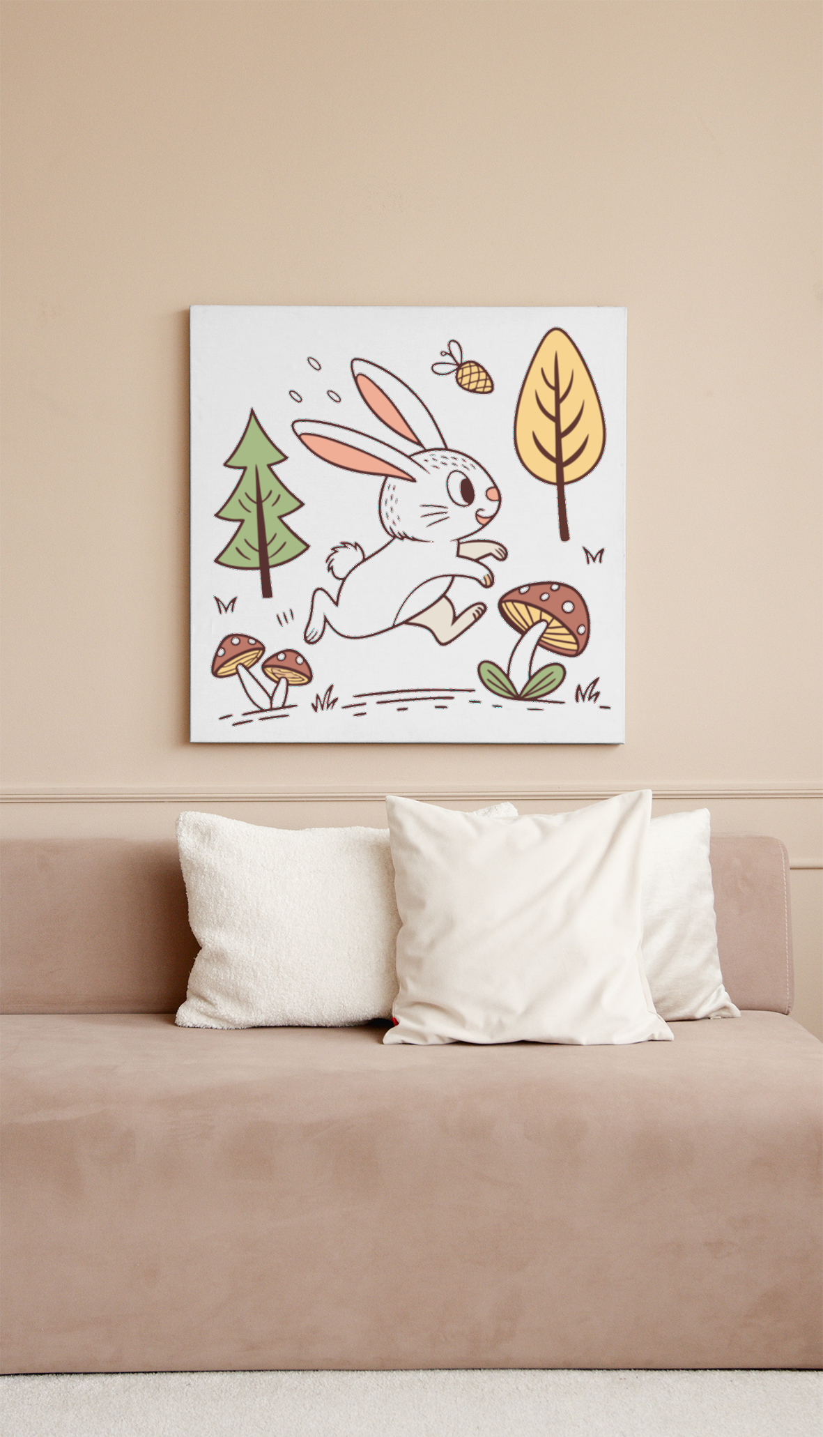 Cadre arborant un adorable lapin sautant joyeusement dans une belle forêt