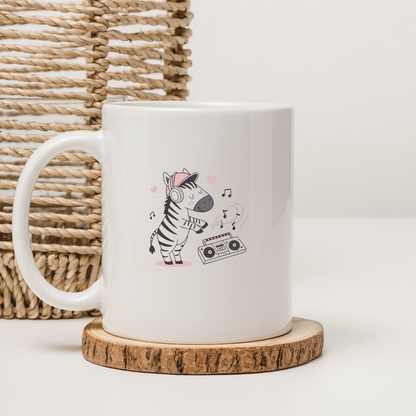 Mug avec une icône colorée de zèbre dansant au rythme de la musique