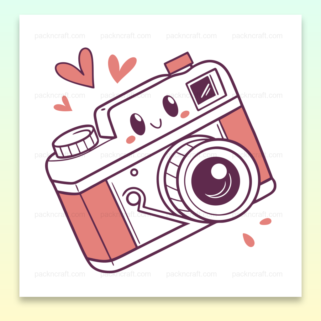 Appareil photo kawaii amoureux, image vectorielle SVG pour DIY, décoration et papeterie.
