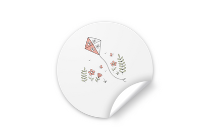Sticker décoratif avec cerf-volant et motifs floraux évoquant le printemps