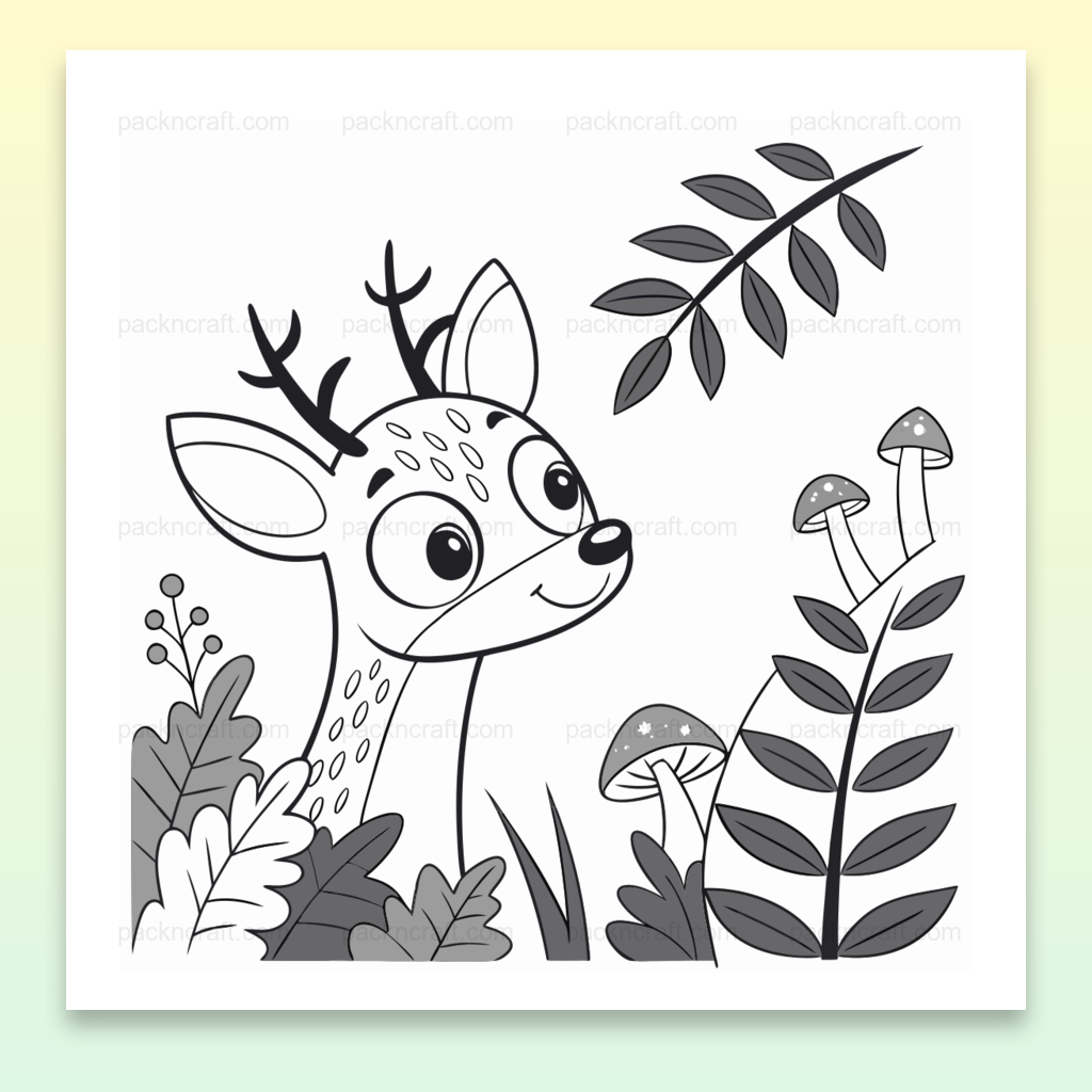 Illustration doodle d'un faon dans la nature, idéale pour stickers et déco