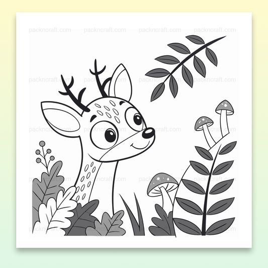 Illustration doodle d'un faon dans la nature, idéale pour stickers et déco
