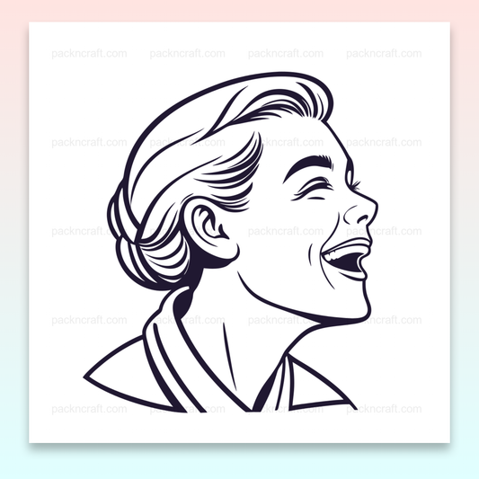 SVG rétro vectoriel d'une femme riant, utilisable pour DIY et déco.