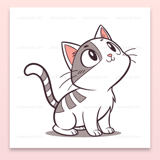 Chat curieux, style kawaii, parfait pour papeterie et déco.