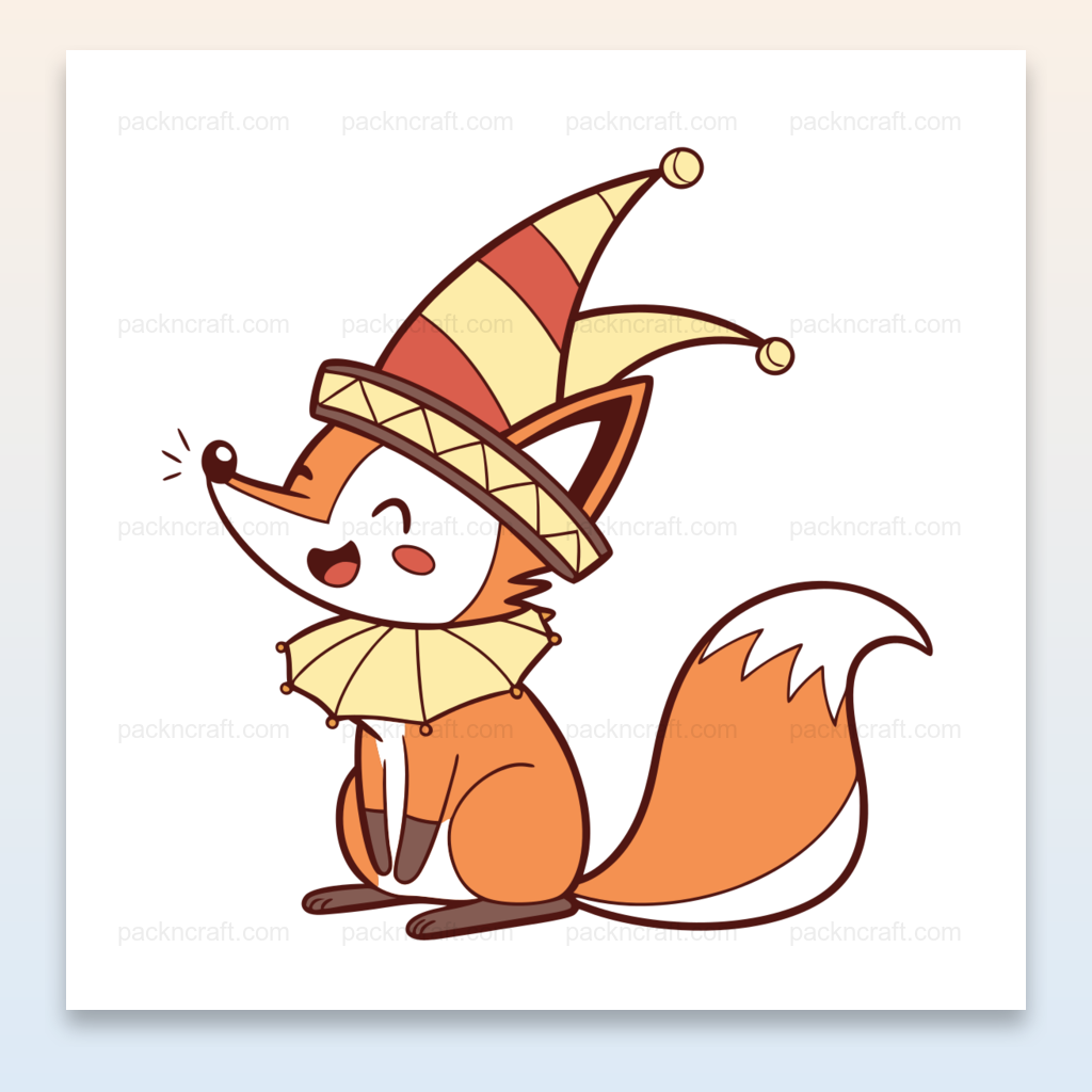 Illustration d'un renard rieur au chapeau de cirque, idéale pour projets créatifs.