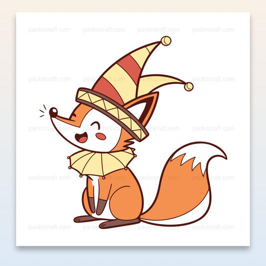 Illustration d'un renard rieur au chapeau de cirque, idéale pour projets créatifs.
