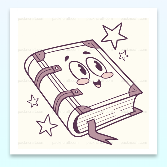 Illustration kawaii d'un livre souriant avec des étoiles, idéale pour des projets éducatifs créatifs