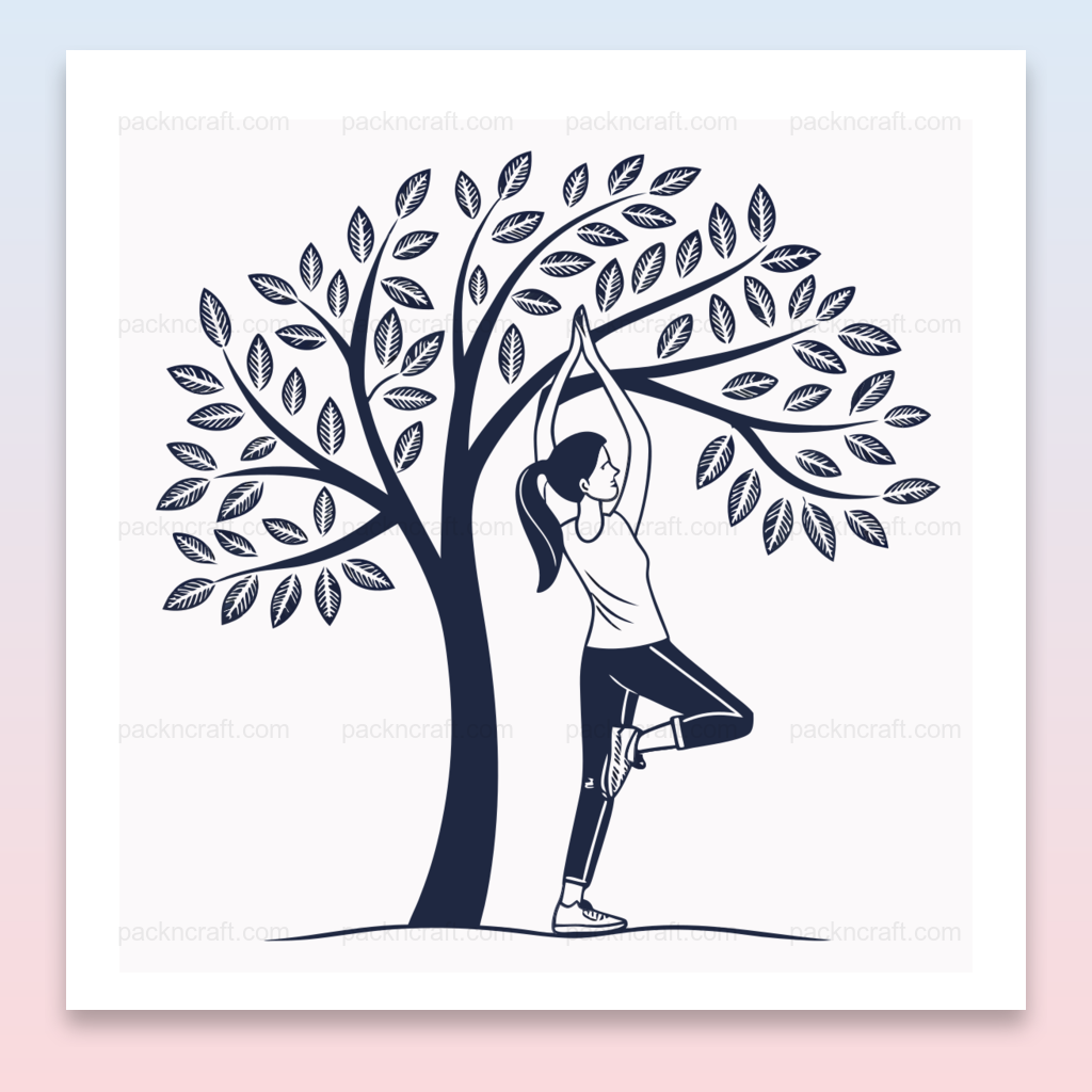 Femme pratiquant le yoga sous un arbre, illustration stylée et apaisante pour déco et DIY