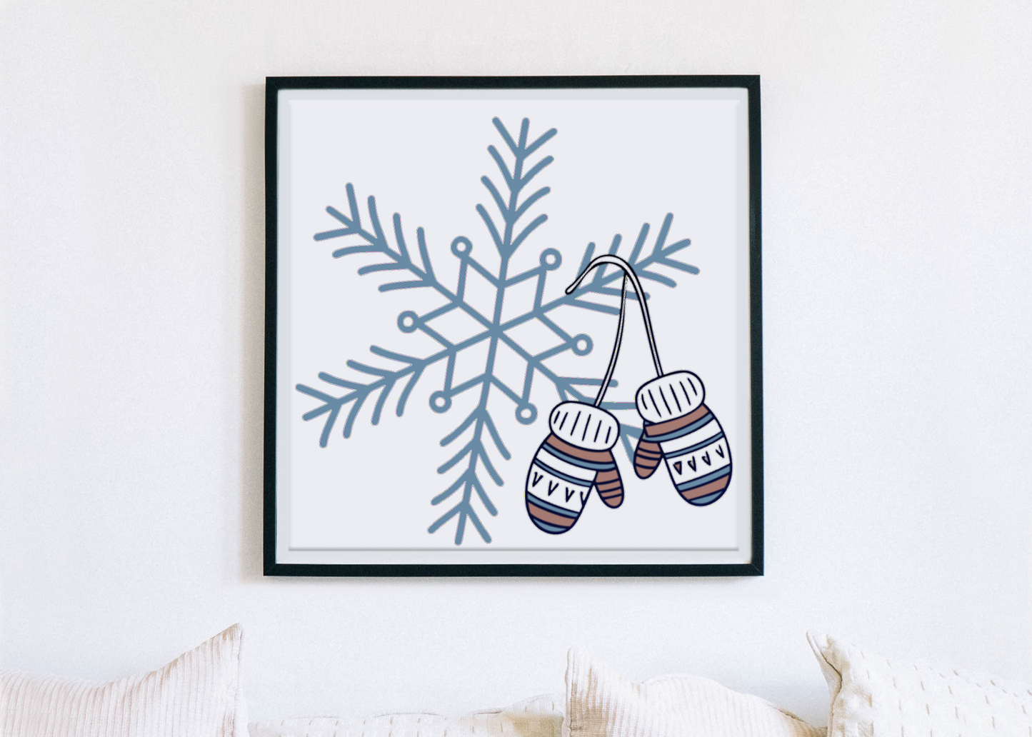 Cadre élégant avec un flocon de neige enchanteur et des moufles graphiques