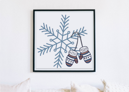 Cadre élégant avec un flocon de neige enchanteur et des moufles graphiques