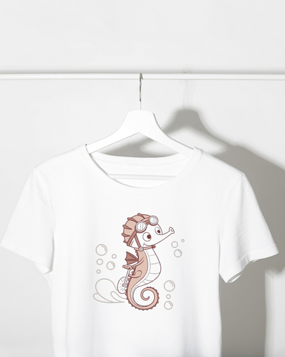 T-shirt avec hippocampe vintage style nautique pour aventure et exploration stylée