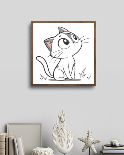 Cadre moderne décoré d'un chat minimaliste en quête, parfait pour la nature apprivoisée
