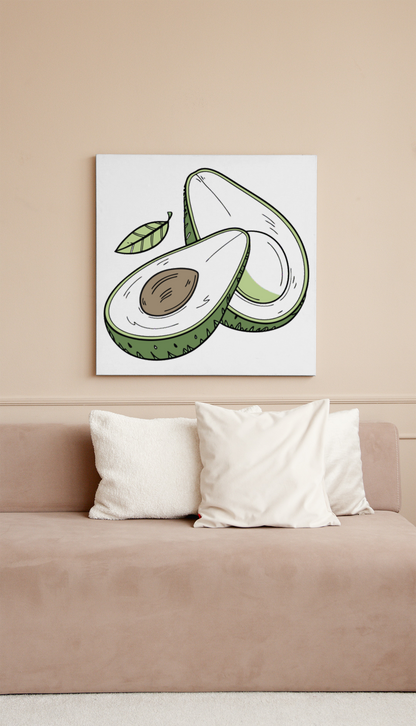 Cadre vibrant avec motif doodle avocat tranché idéal pour la cuisine créative