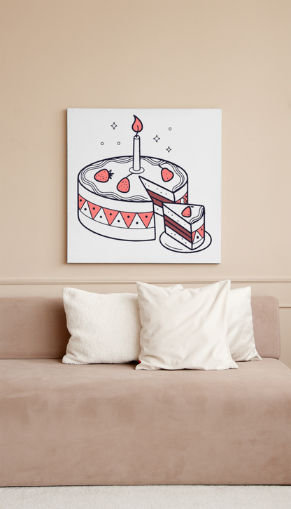 Cadre avec gâteau d'anniversaire pastel couleurs douces pour une touche festive