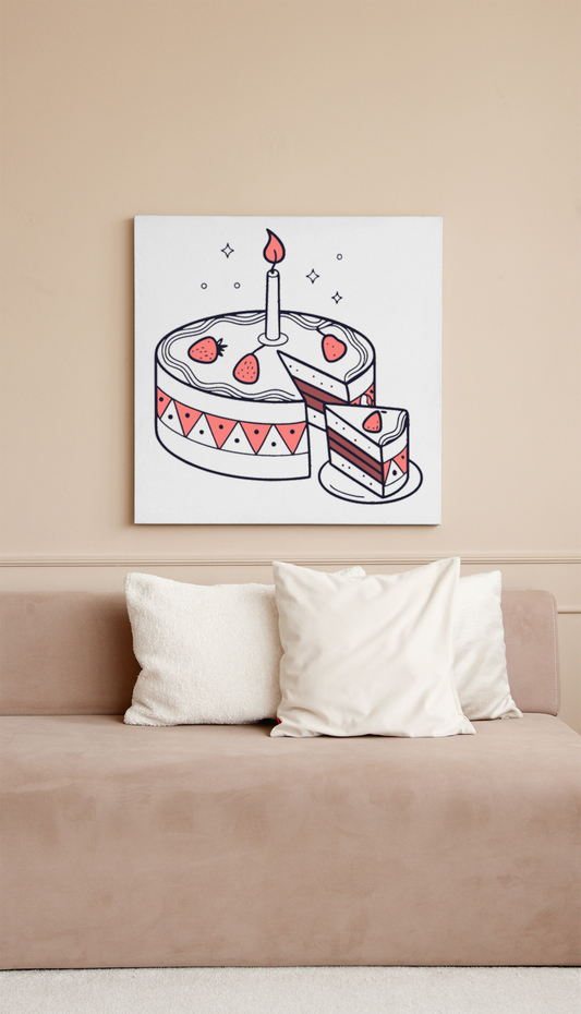 Cadre avec gâteau d'anniversaire pastel couleurs douces pour une touche festive
