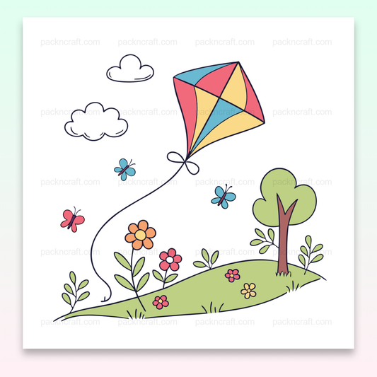 Illustration printanière d'un cerf-volant coloré volant, idéale pour DIY et décoration