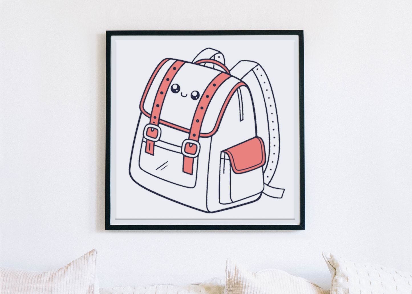Cadre décoratif avec icône numérique de sac à dos doodle style école
