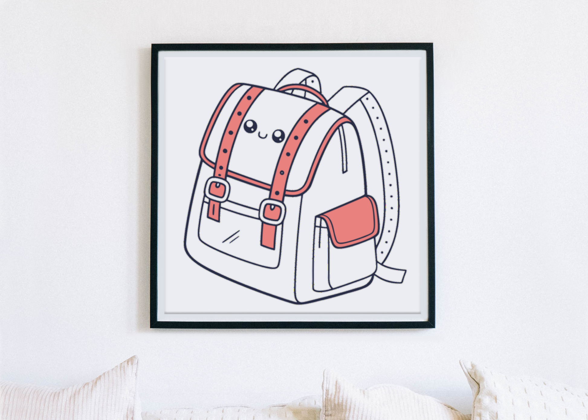 Cadre décoratif avec icône numérique de sac à dos doodle style école