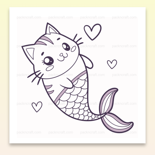 Chat sirène enjoué illustré en style cartoon, parfait pour DIY et déco.