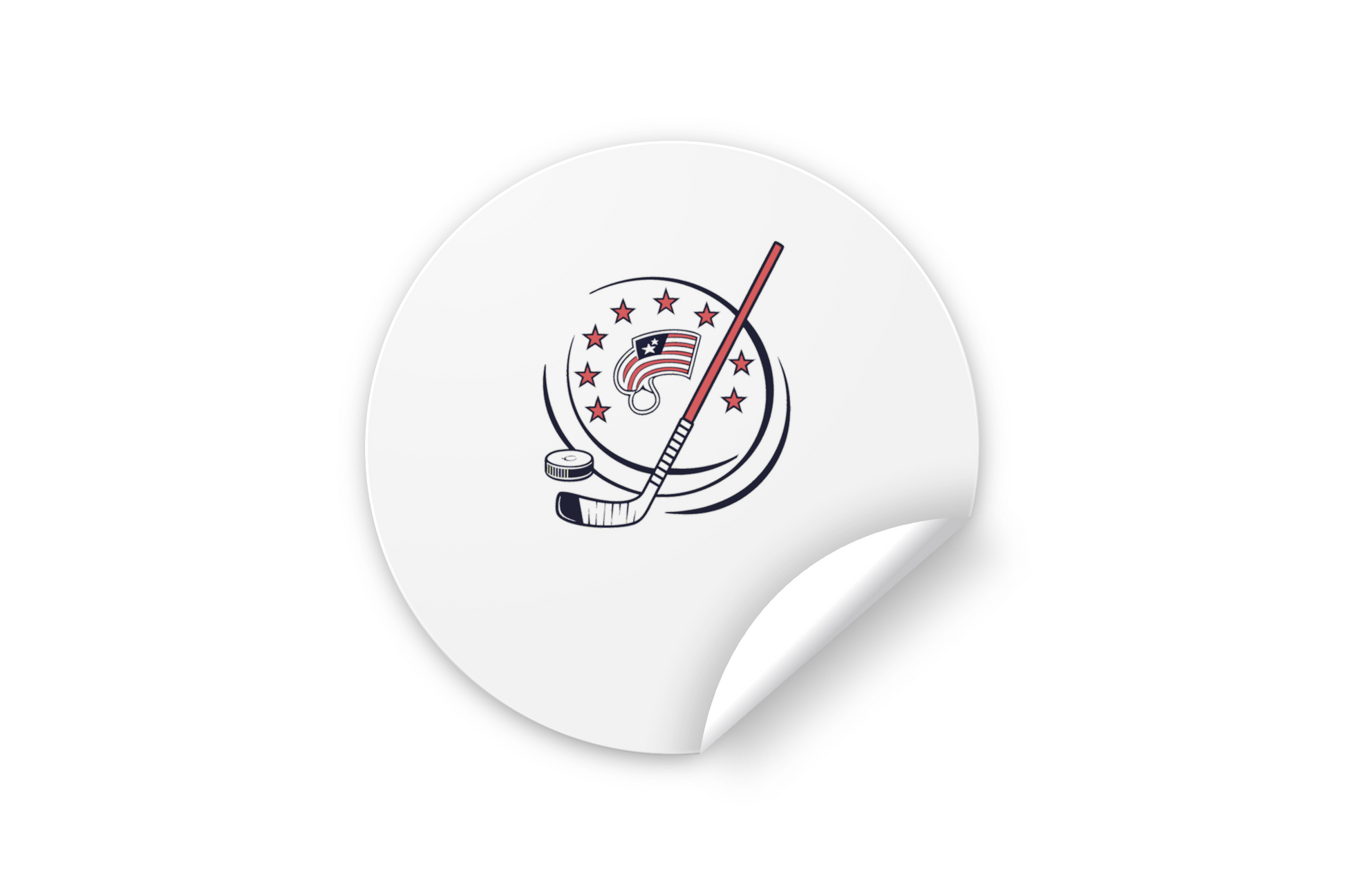 Sticker au design sportif avec bâton de hockey dans un style patriotique énergique