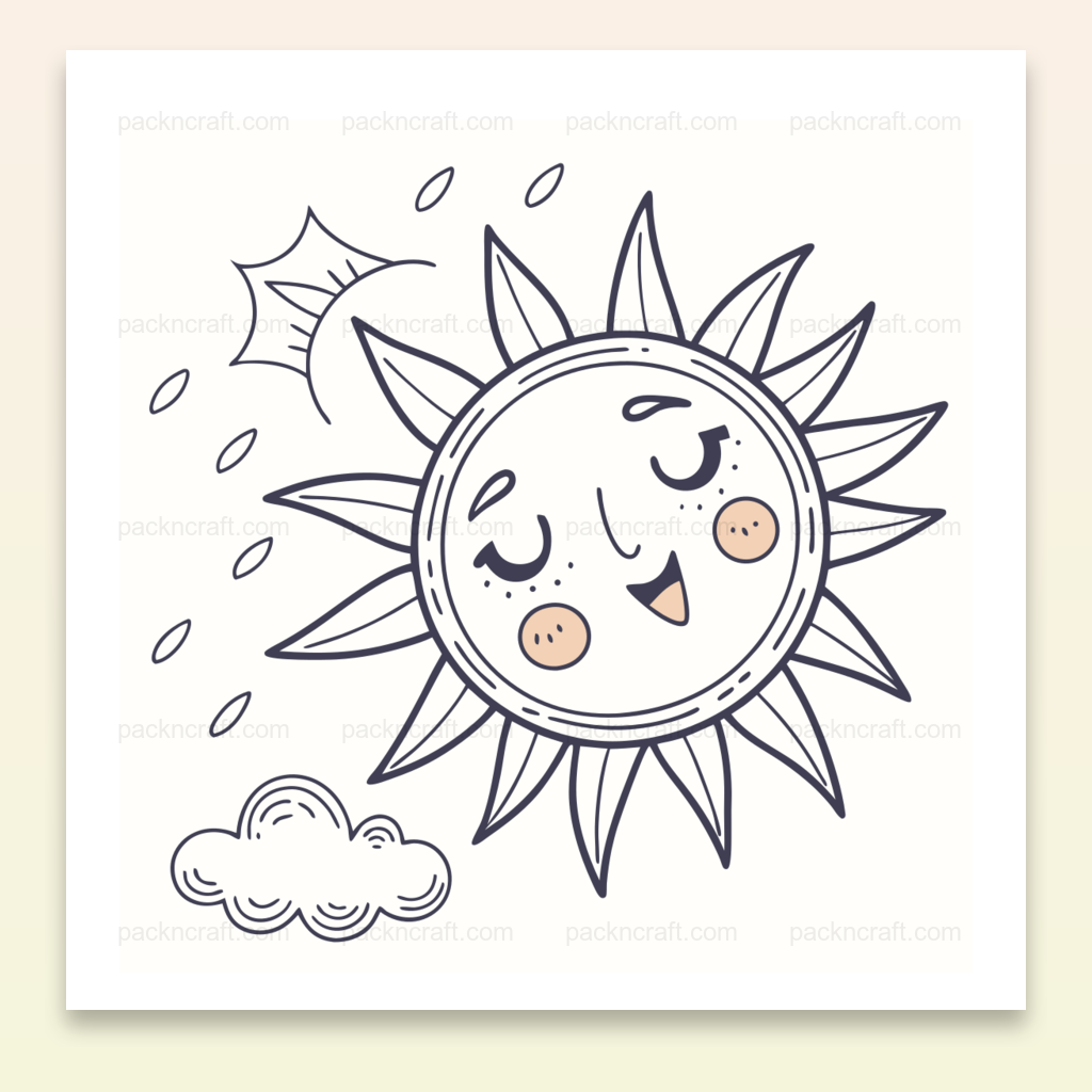 Illustration de soleil endormi, idéal pour papeterie et déco.