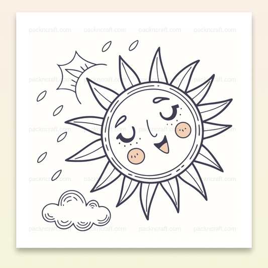 Illustration de soleil endormi, idéal pour papeterie et déco.